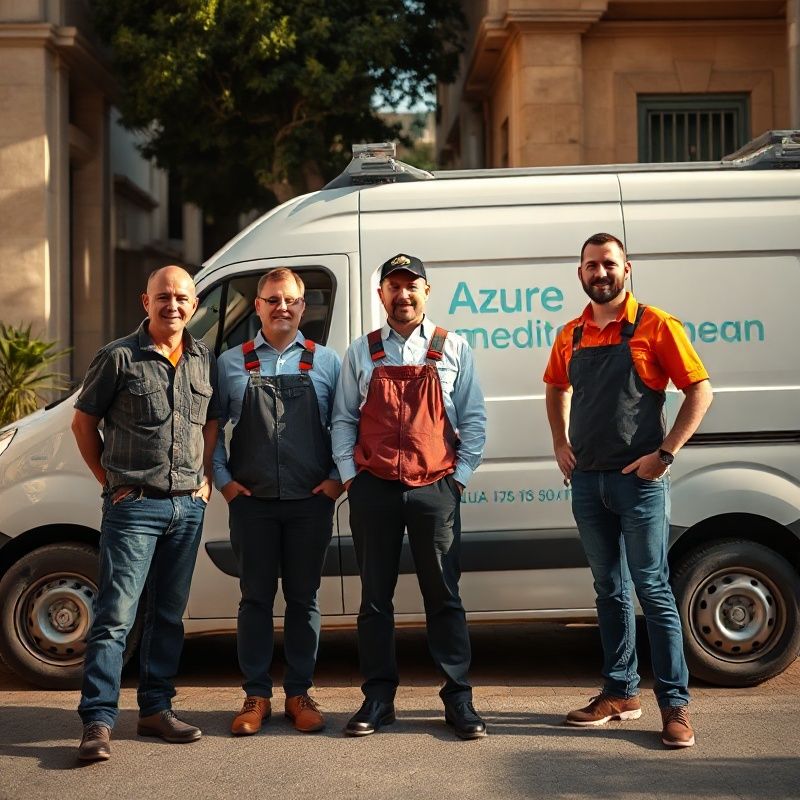 Equipo de Mediterráneo Taller frente a una furgoneta azul en una calle de Palma